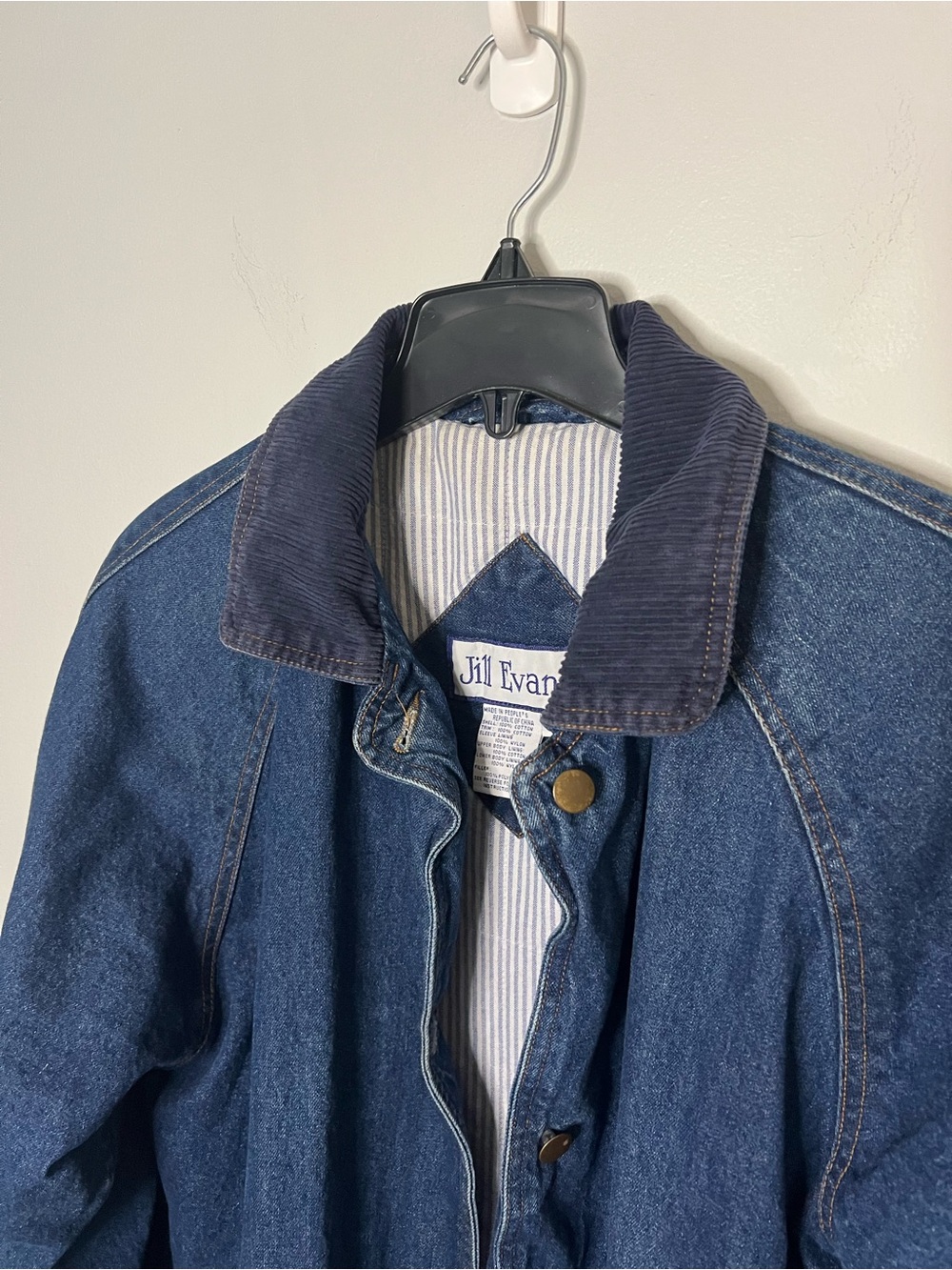Jill Evans Vintage Jill Evans Denim Coat M Duster Button Up Lined Corduroy 80s - Picture 2 of 8